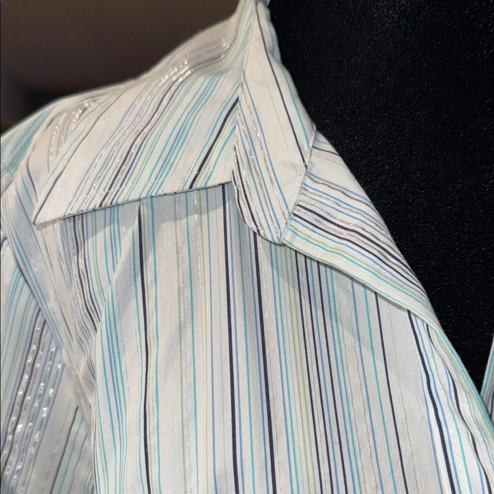 George Women's Striped Blouse - White and Blue shimmery silver stripes - Picture 6 of 10